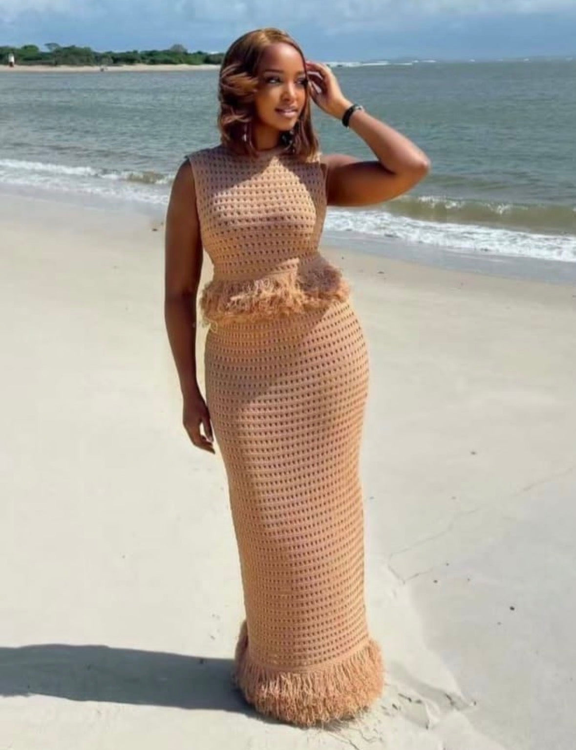 Women’s stylish 2 pc vest and long knitted skirt