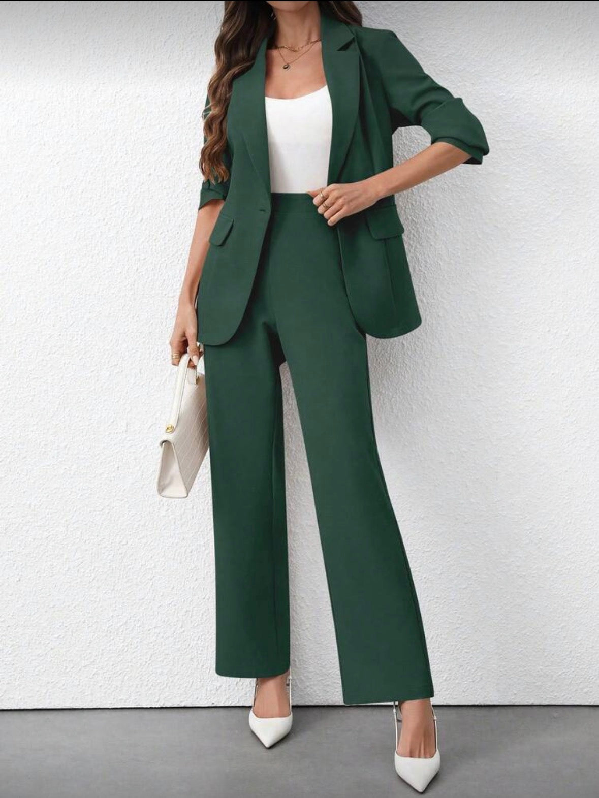 Women’s 2 pc formal elegant high waist plain solid colour blazer and pants