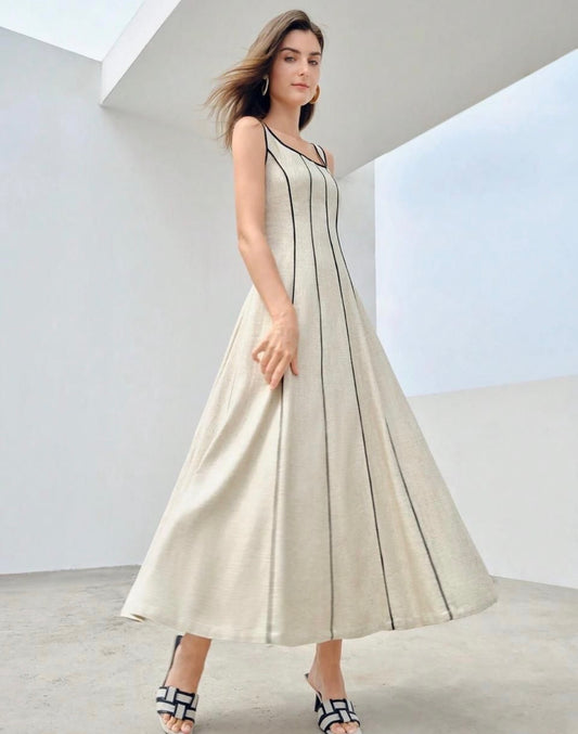 Women’s casual striped sleeveless long white dress