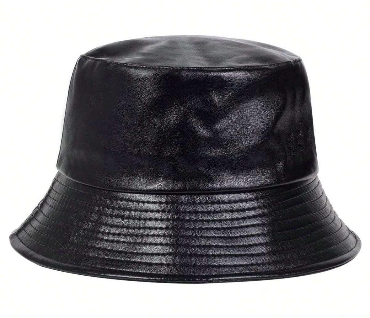 1pc Men's Solid Color PU Leather Bucket Hat
