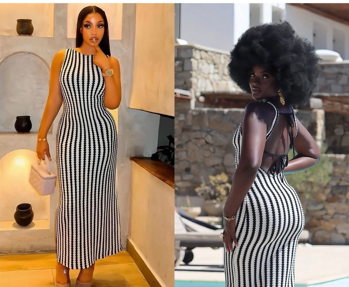 Women’s striped black and white sleeveless long casual dress