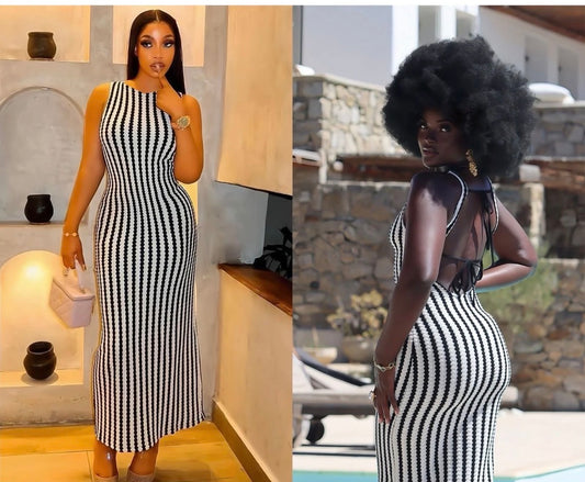 Women’s striped black and white sleeveless long casual dress