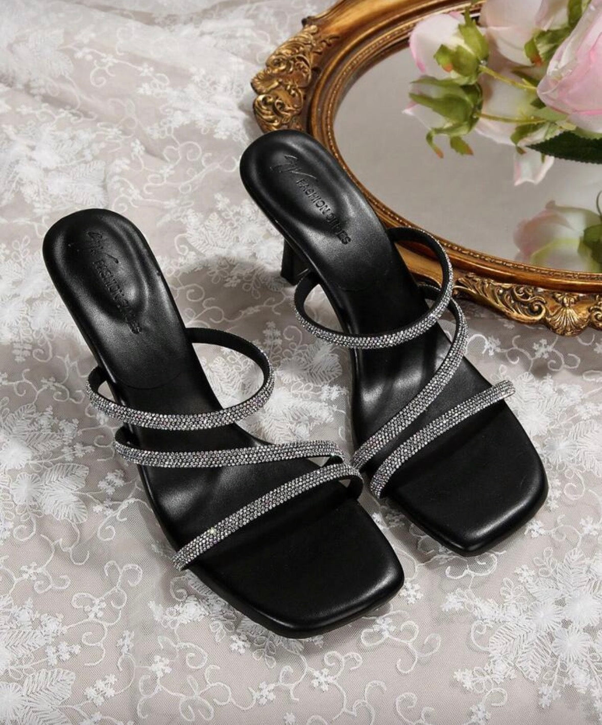 Fairy Style Crystal Embellished Strap High Heel Mules Sandals For Women