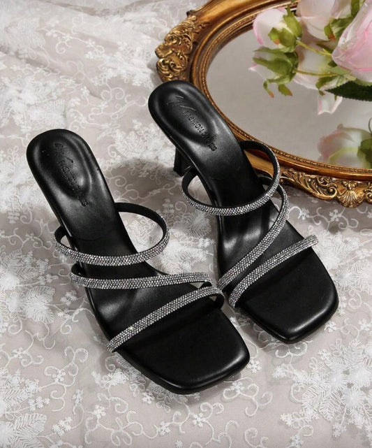Fairy Style Crystal Embellished Strap High Heel Mules Sandals For Women