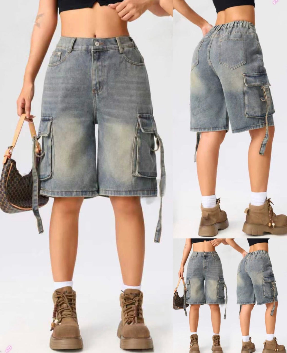 Women’s grey pocket faded jean shorts jorts