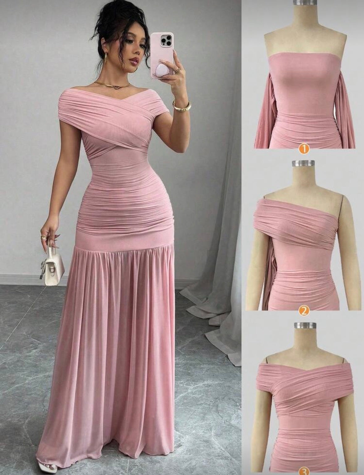 Women's Solid Color Off Shoulder Pleated Elegant Long Dress