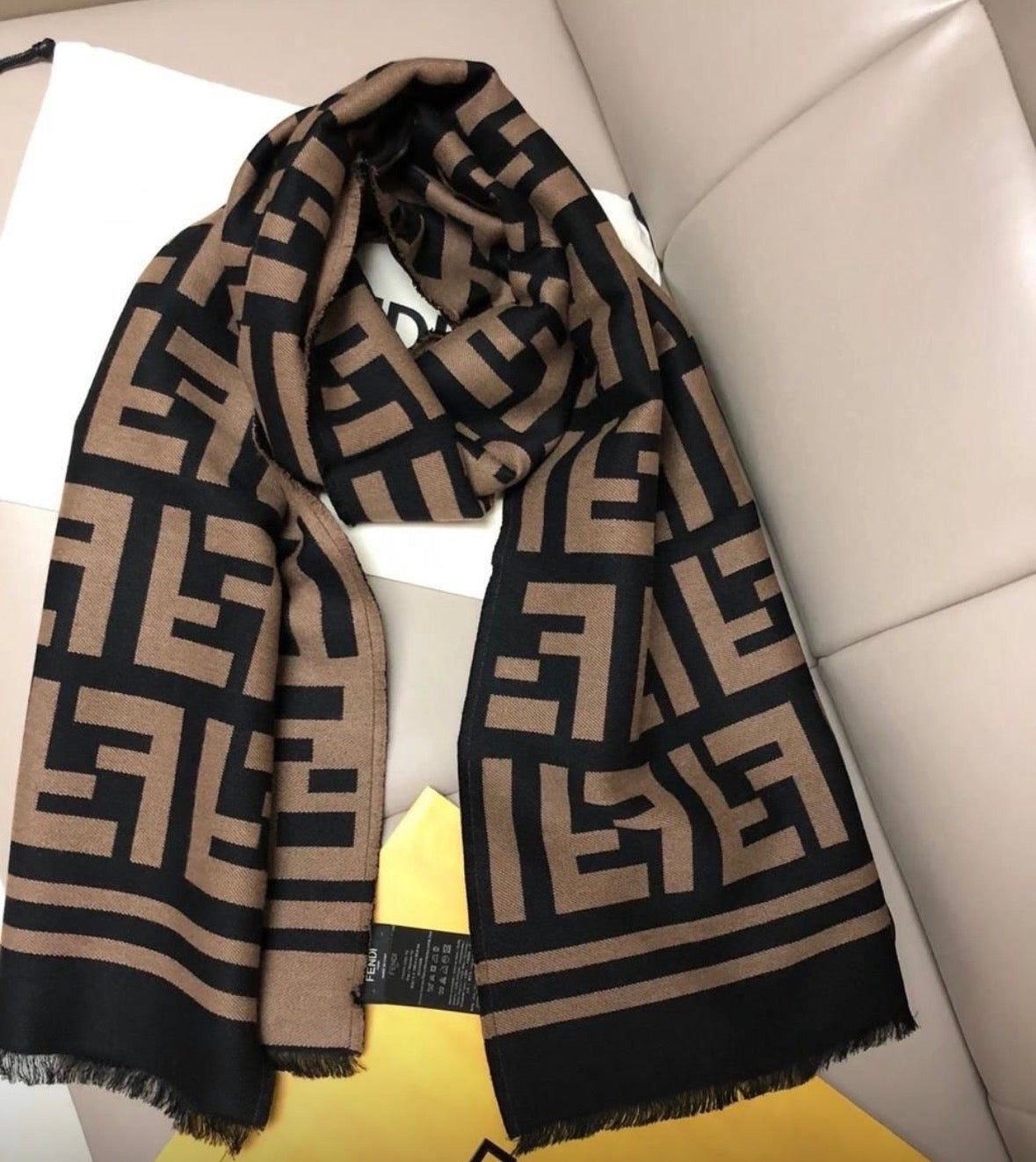 Women’s long black and brown unique F design scarf