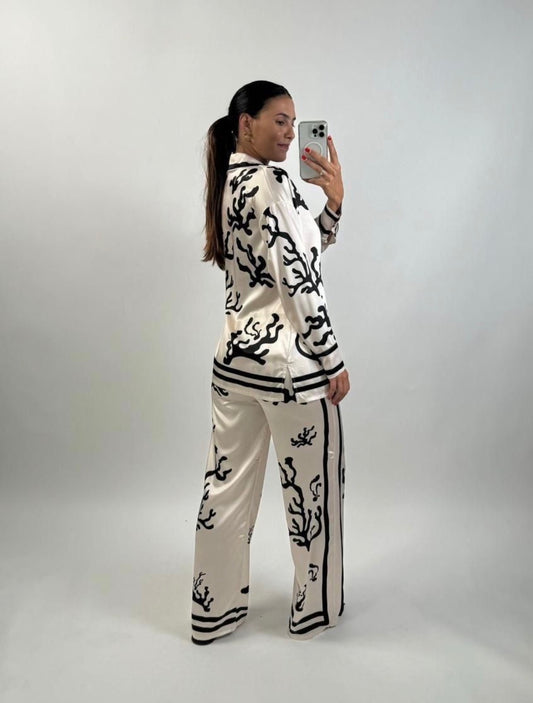 Silk unique design women’s 2 pc shirt and loose pants