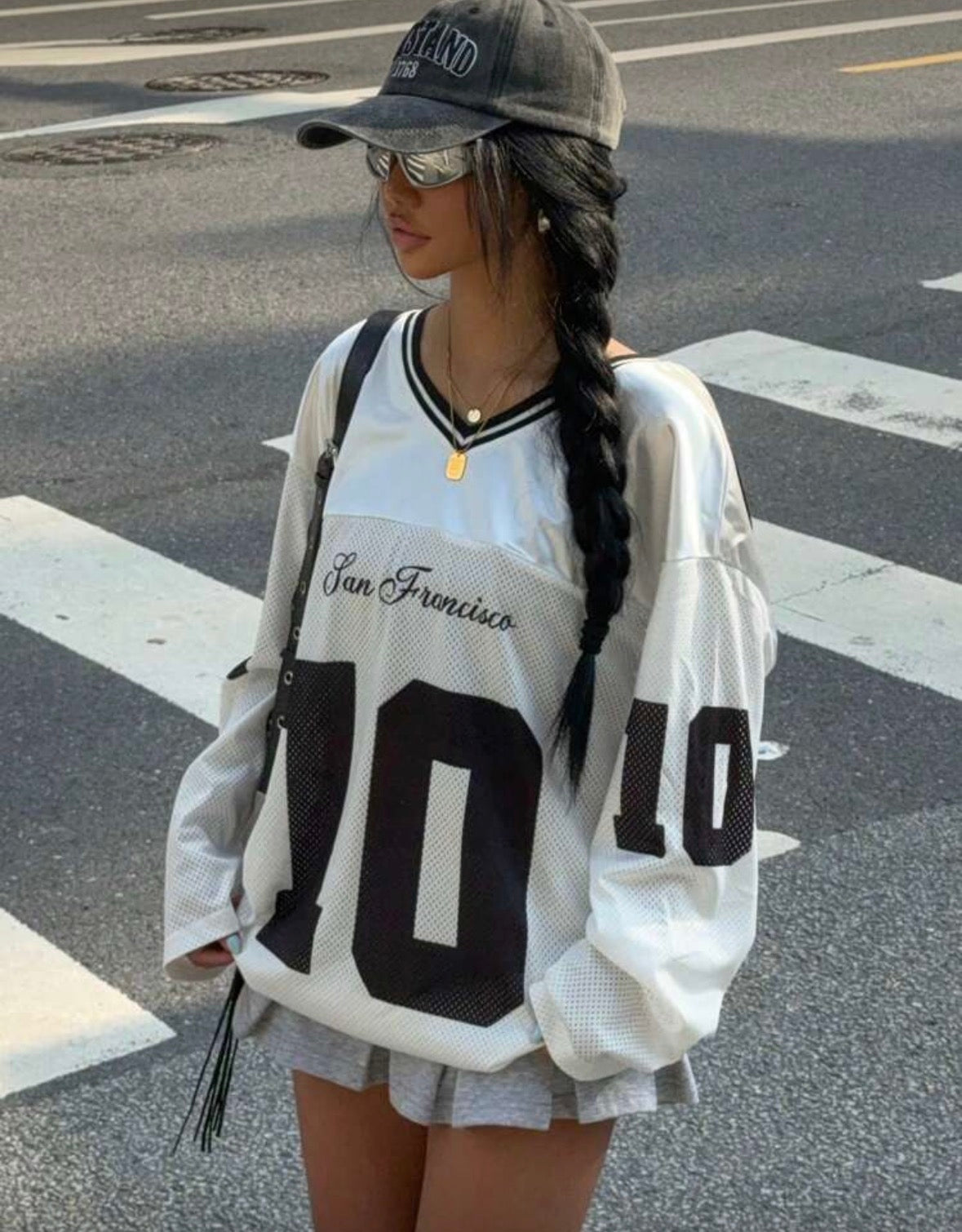 Women’s v neck long sleeve street baggy long sleeve t shirt jersey