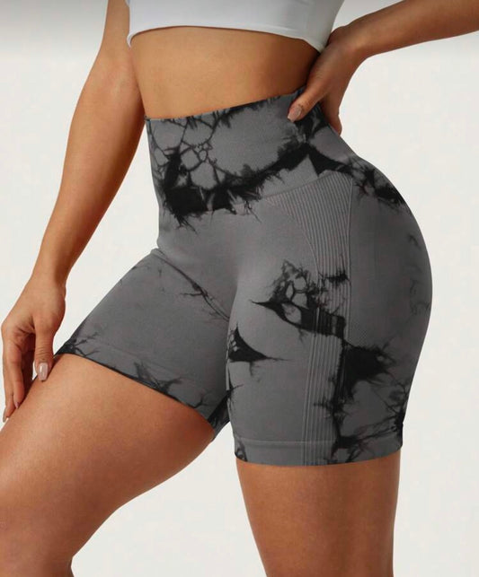 1pc Women's Fashion Tie-Dye Colorblock Yoga Sports Shorts With Stretch, Seamless Outdoor Cycling Pants