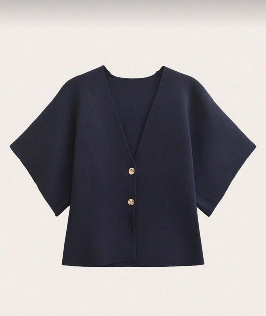 Women’s knitted solid colour v neck short sleeve cardigan