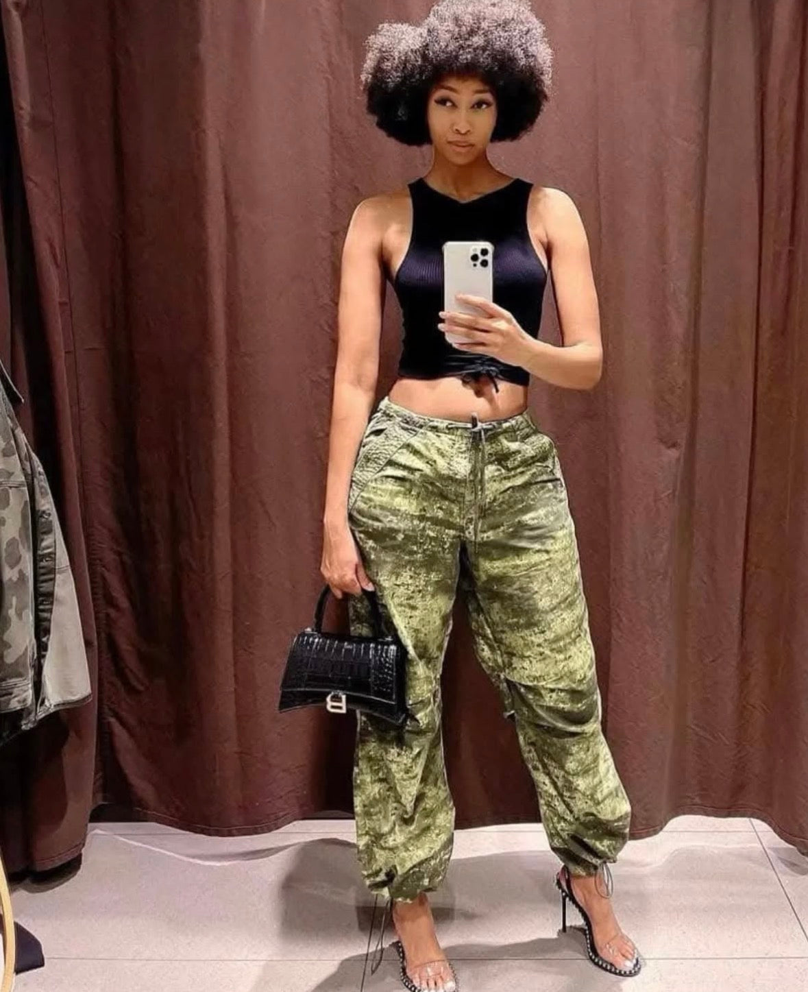 Green camo jogger cargo pants for women