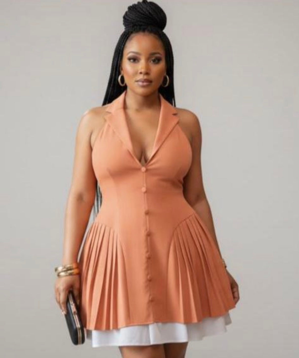 Women’s formal button v neck sleeveless mini dress