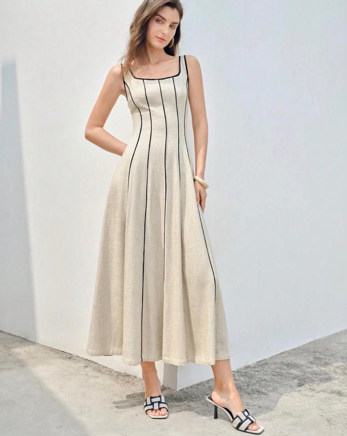 Women’s casual striped sleeveless long white dress