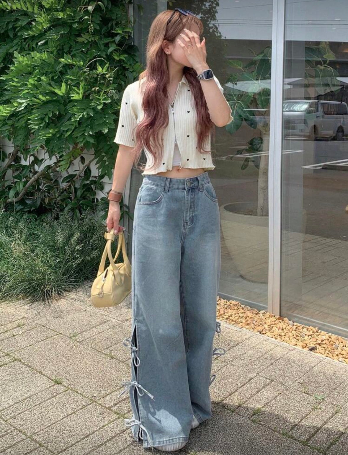 Women's High Waisted Straight Leg Jeans With Bowknot Detail At Ankle,Back To School Clothes