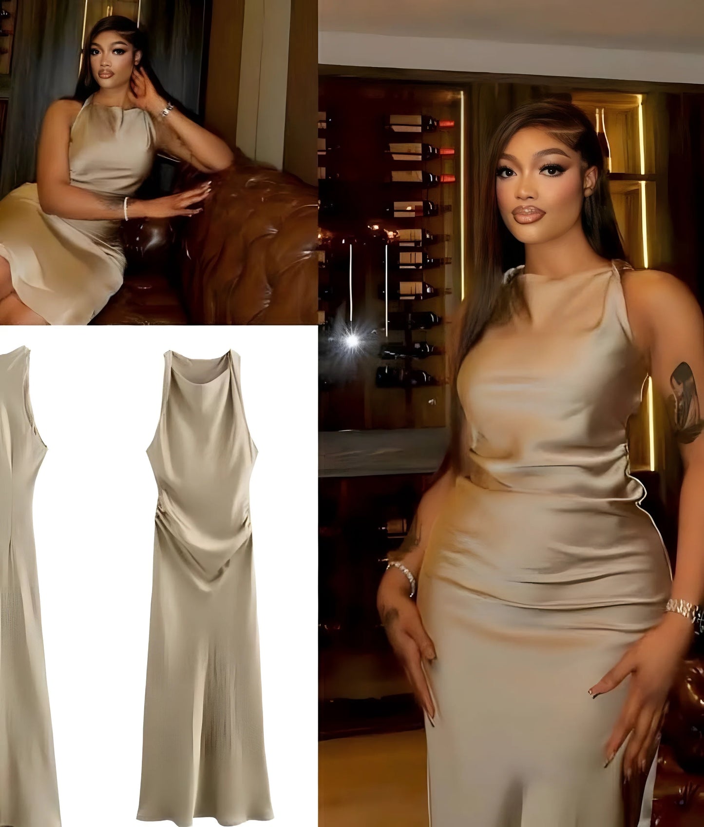 Women’s elegant round neck sleeveless solid colour silk dress