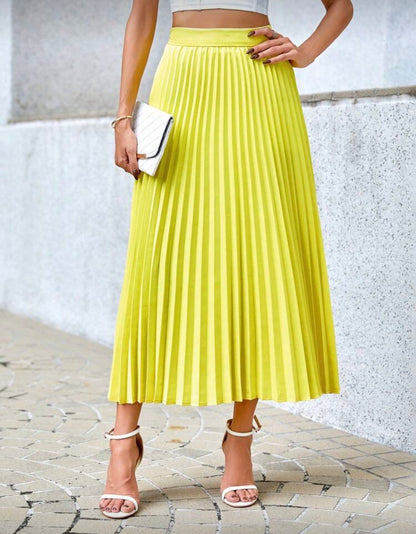 Women’s solid colour mid length elegant pleated skirt