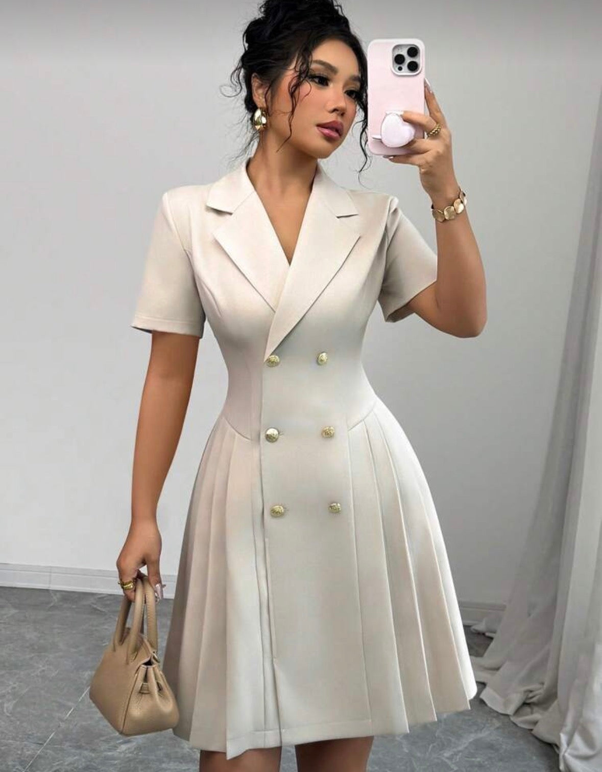 Women’s button formal elegant mid sleeve dress