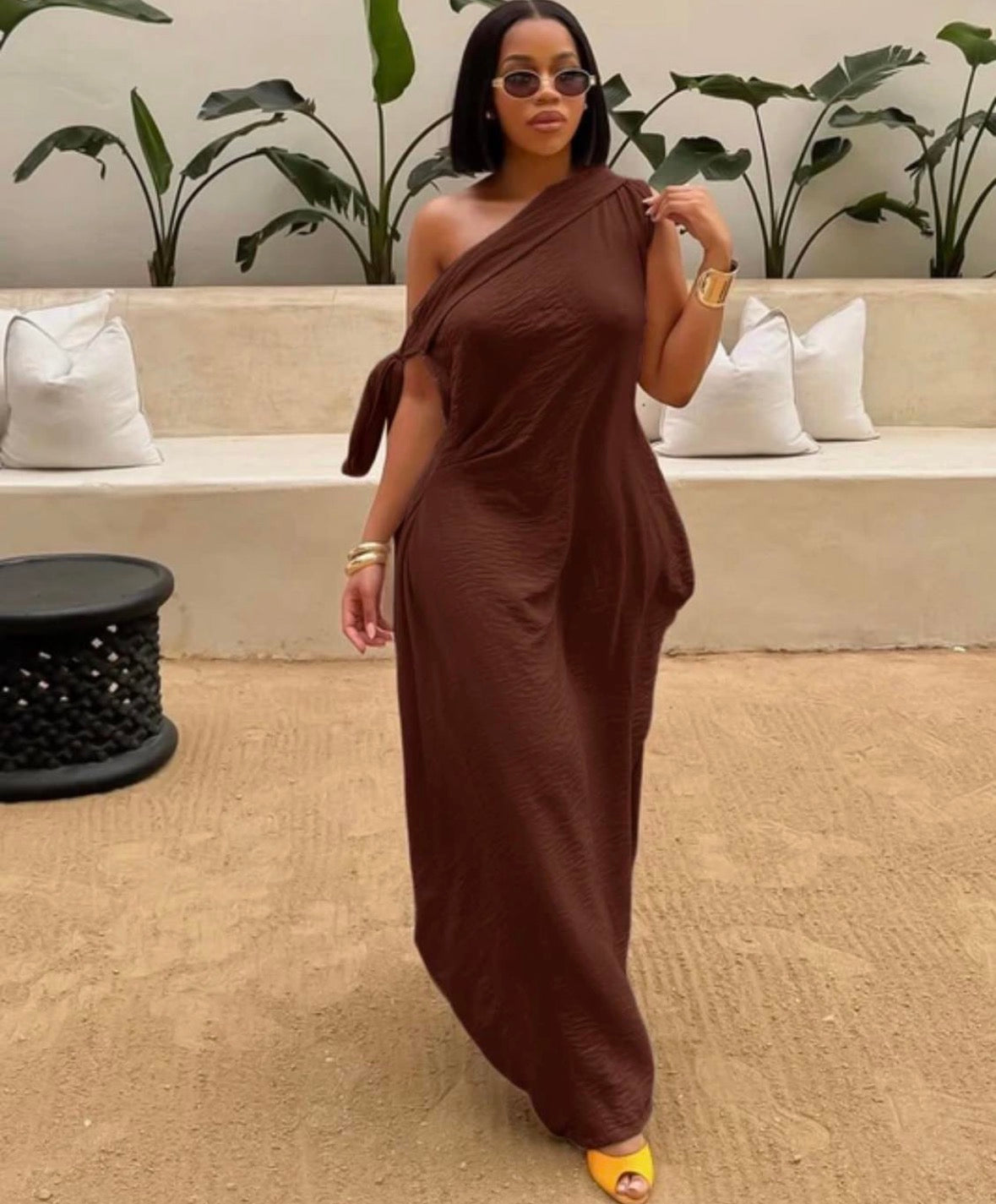 Women’s sleeveless scarf tie summer solid colour elegant dress