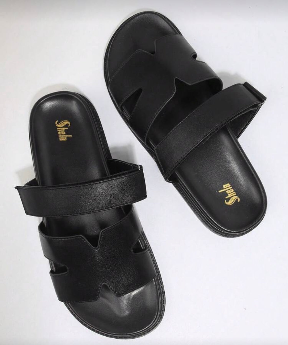 Women Shoes Comfy Open Toe Flat Thick Soled Basic Slip-On PU Black Slippers Sliders