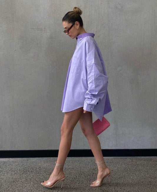 Women’s  Button Down  summer Cover Up Oversized Long Sleeve shirt