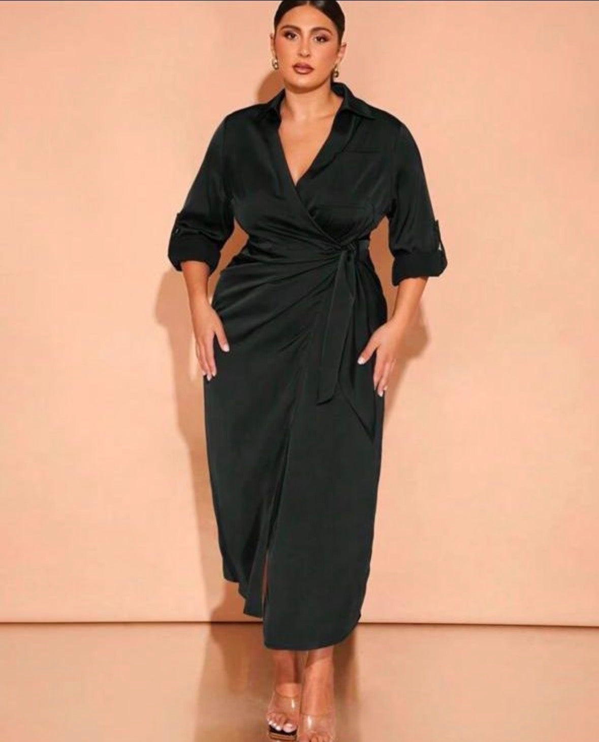 Women’s winter elegant long solid colour wrap coat