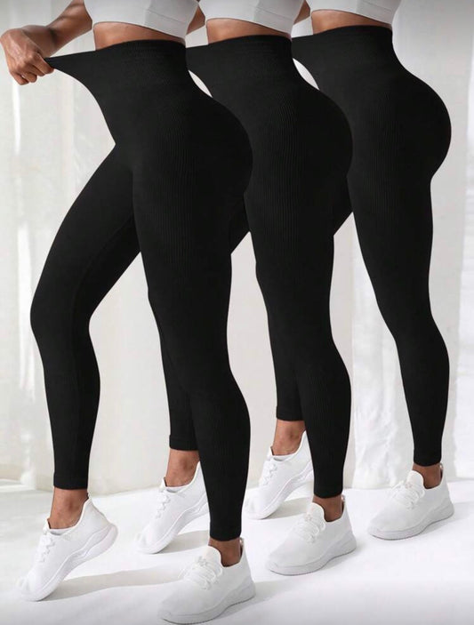 Easithlete 3 PCS  Solid black High Waist Sports Leggings Yoga Women Pants