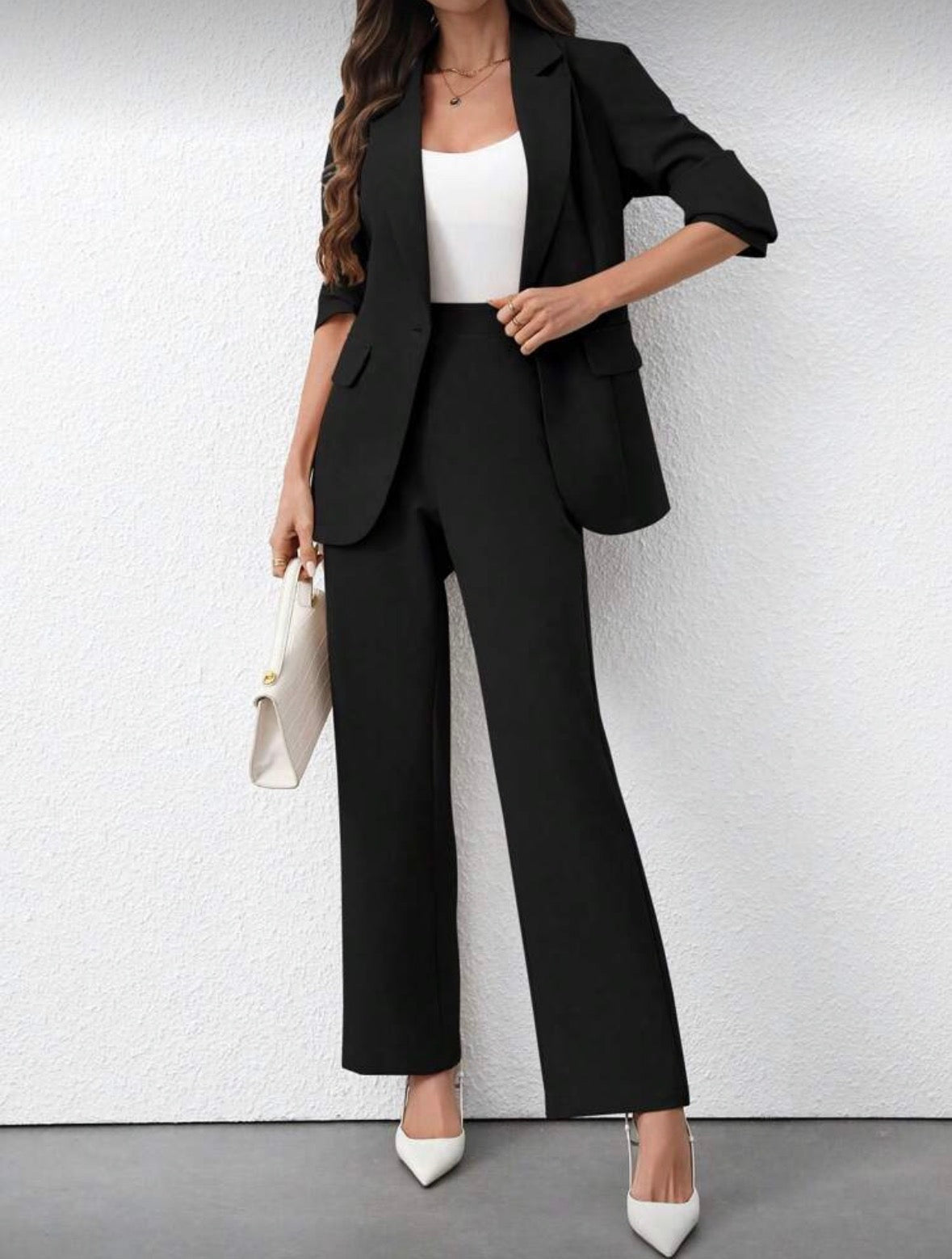 Women’s 2 pc formal elegant high waist plain solid colour blazer and pants