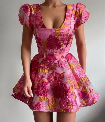 Women’s stylish short open neck quarter sleeve pink dress