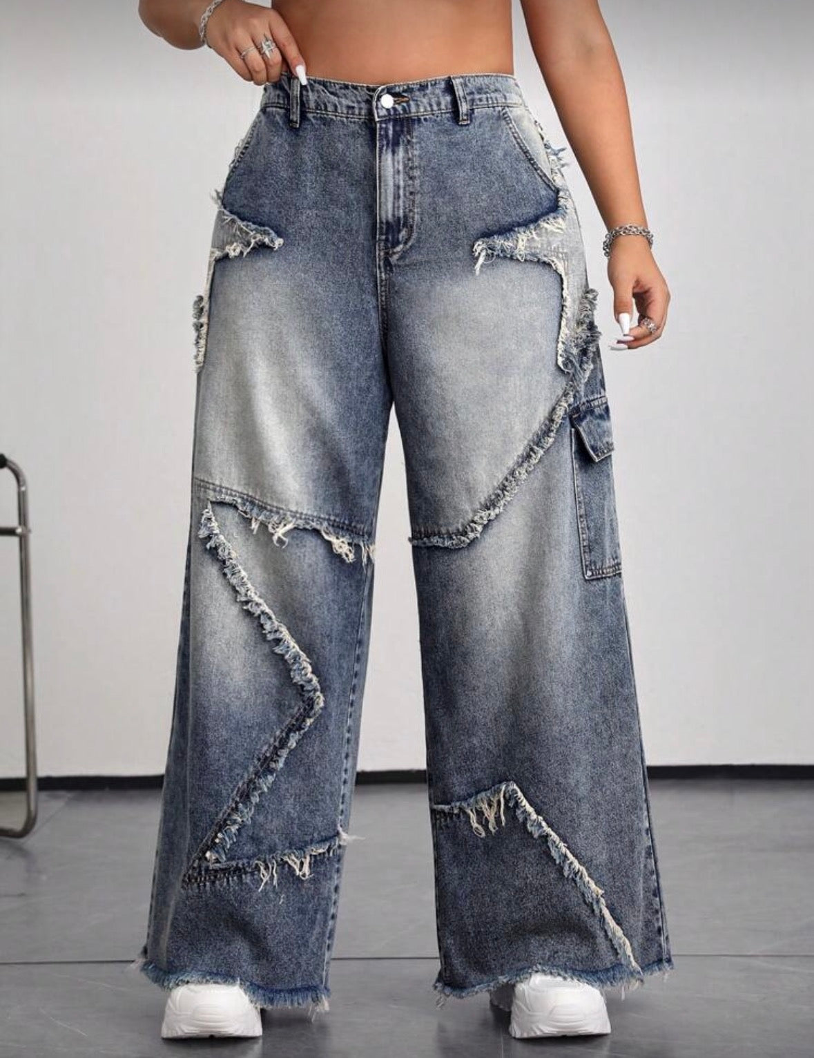 Women’s street star design medium wash baggy loose jeans