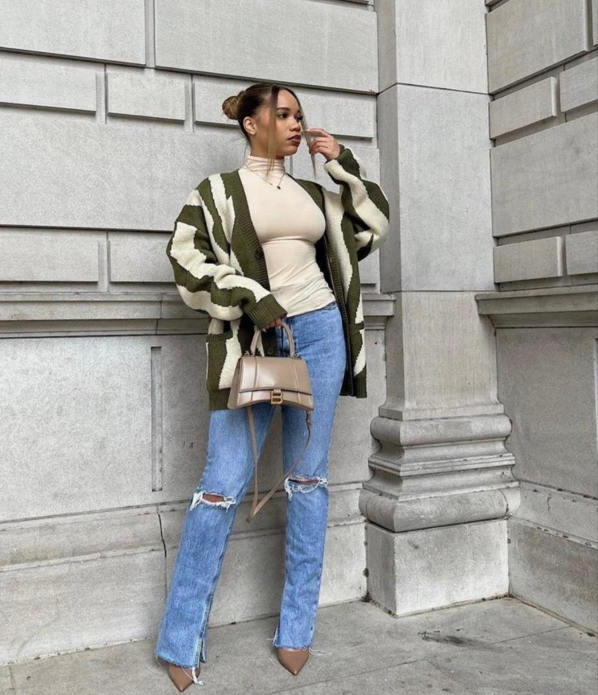 Stylish women’s striped long sleeve button up cardigan