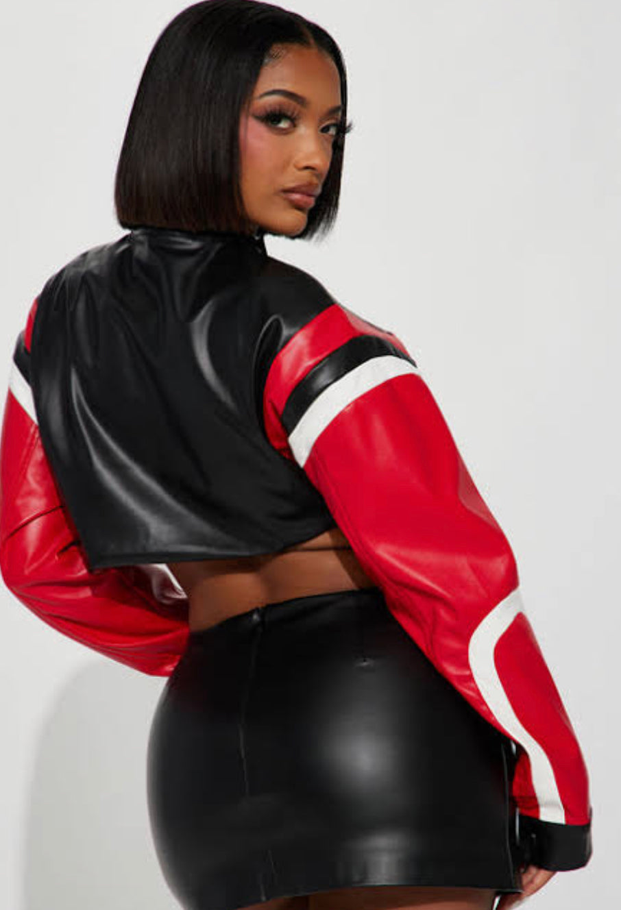 Women’s cropped leather printed graphic stylish fashionable jacket