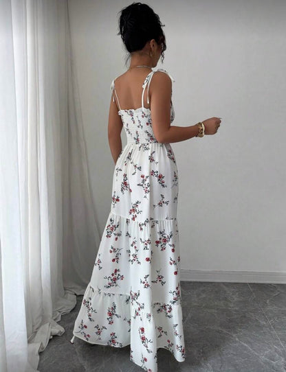 Women’s floral summer white elegant sleeveless dress