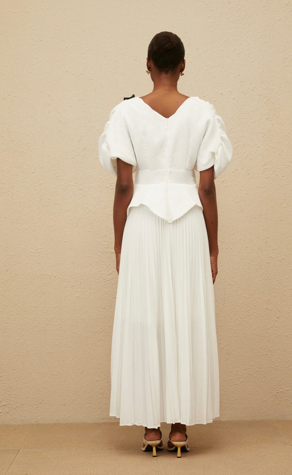 Women’s elegant floral white mid sleeve long dress