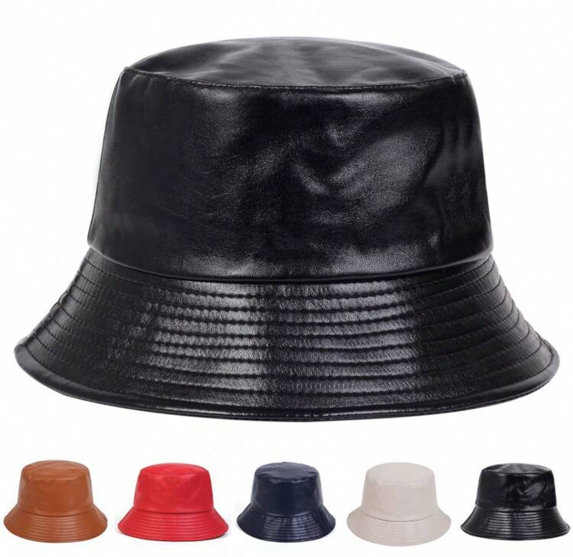 1pc Men's Solid Color PU Leather Bucket Hat