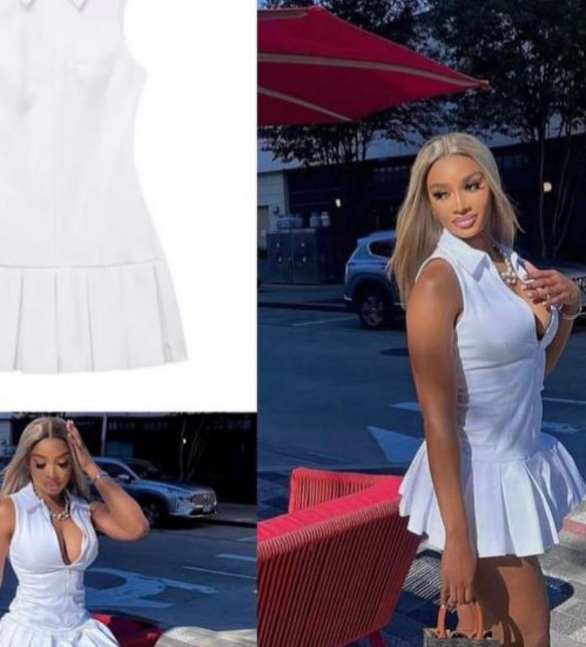 Women’s white short zip up sleeveless solid colour collar dress