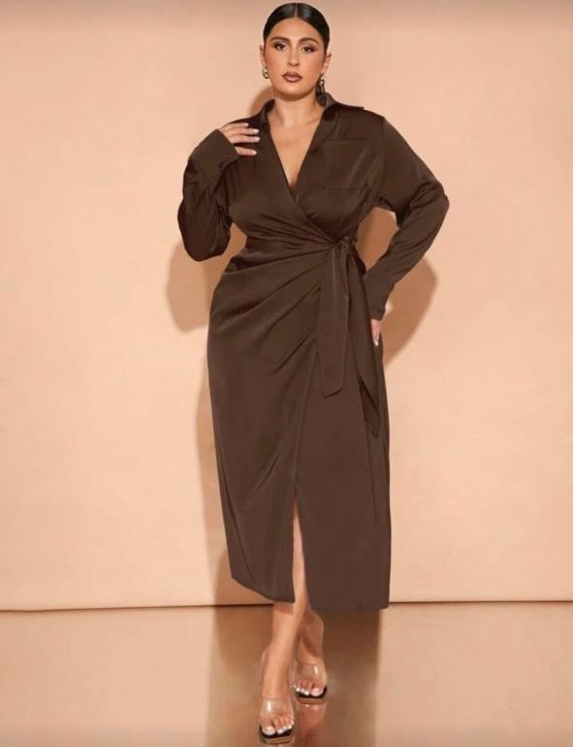 Women’s winter elegant long solid colour wrap coat