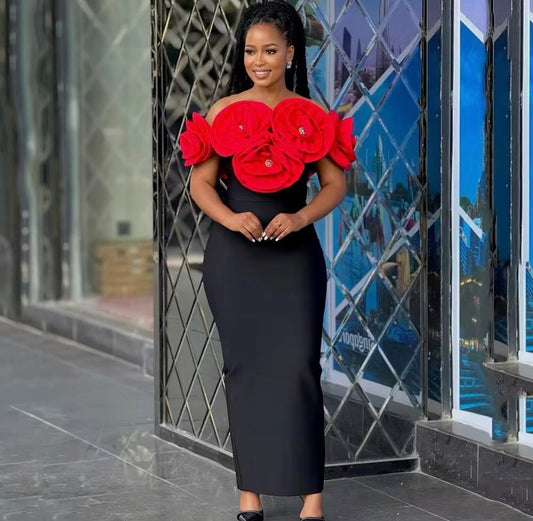 Women’s unique black white roses sleeveless long dress