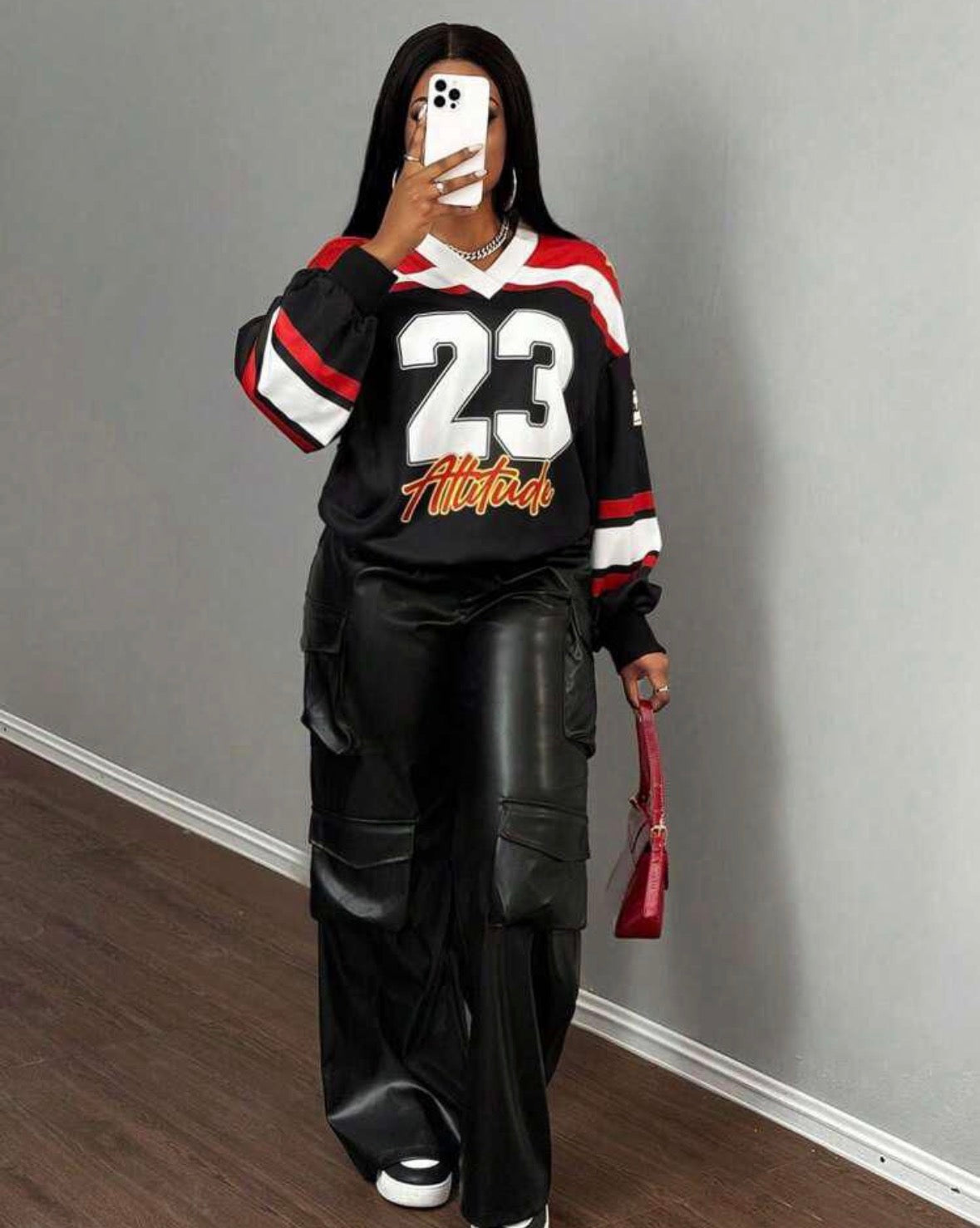 Women’s v neck letter design casual street long sleeve sweatshirt