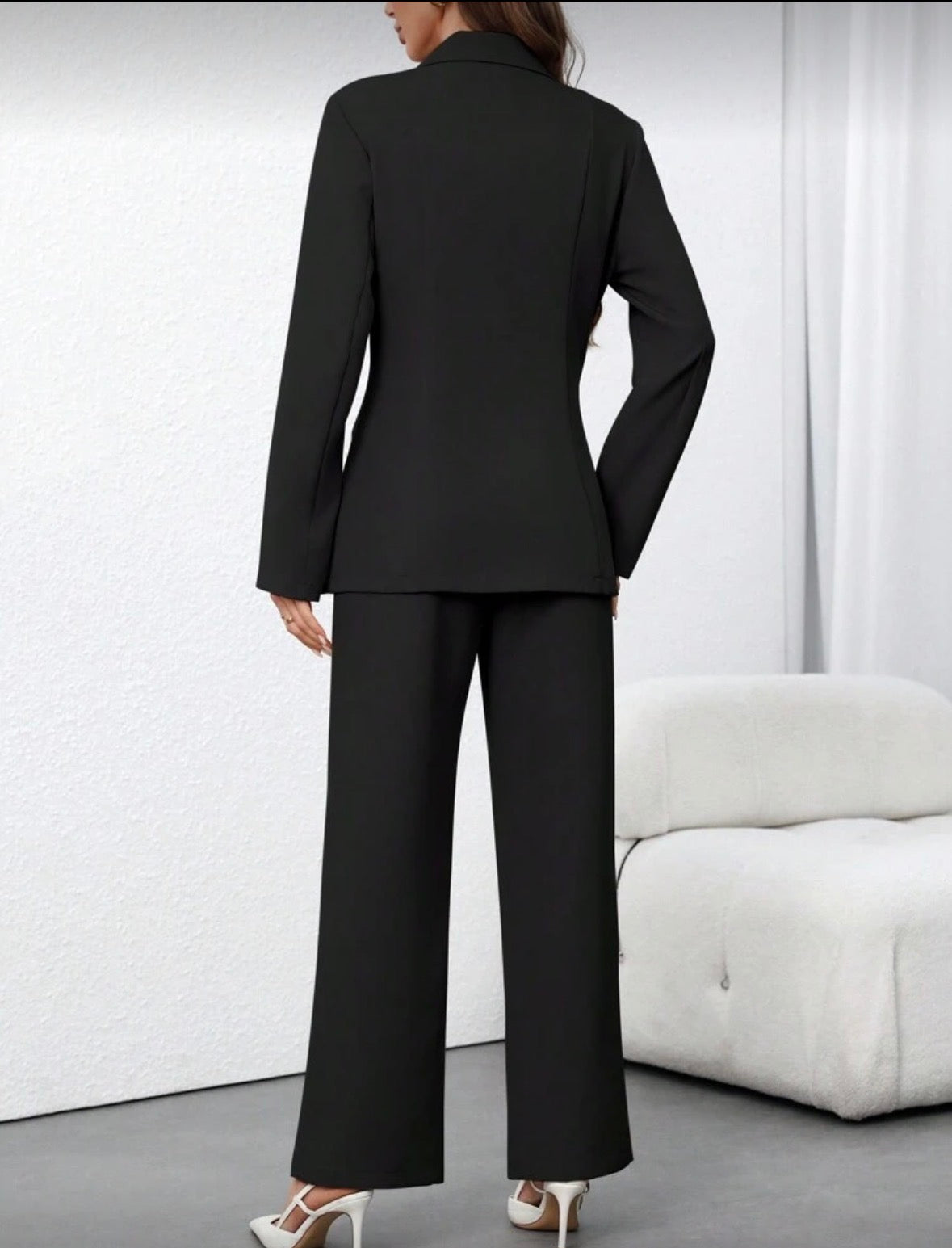 Women’s 2 pc formal elegant high waist plain solid colour blazer and pants