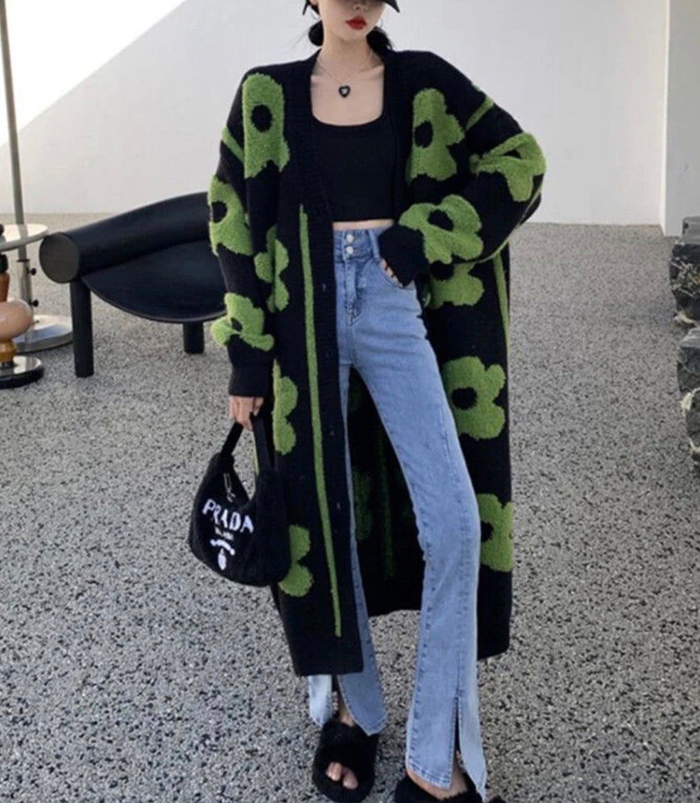 Women’s knitted design button up long coat