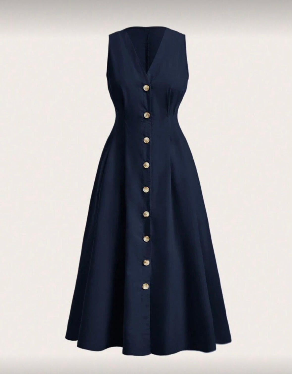 Women’s elegant sleeveless gold metal button long dress