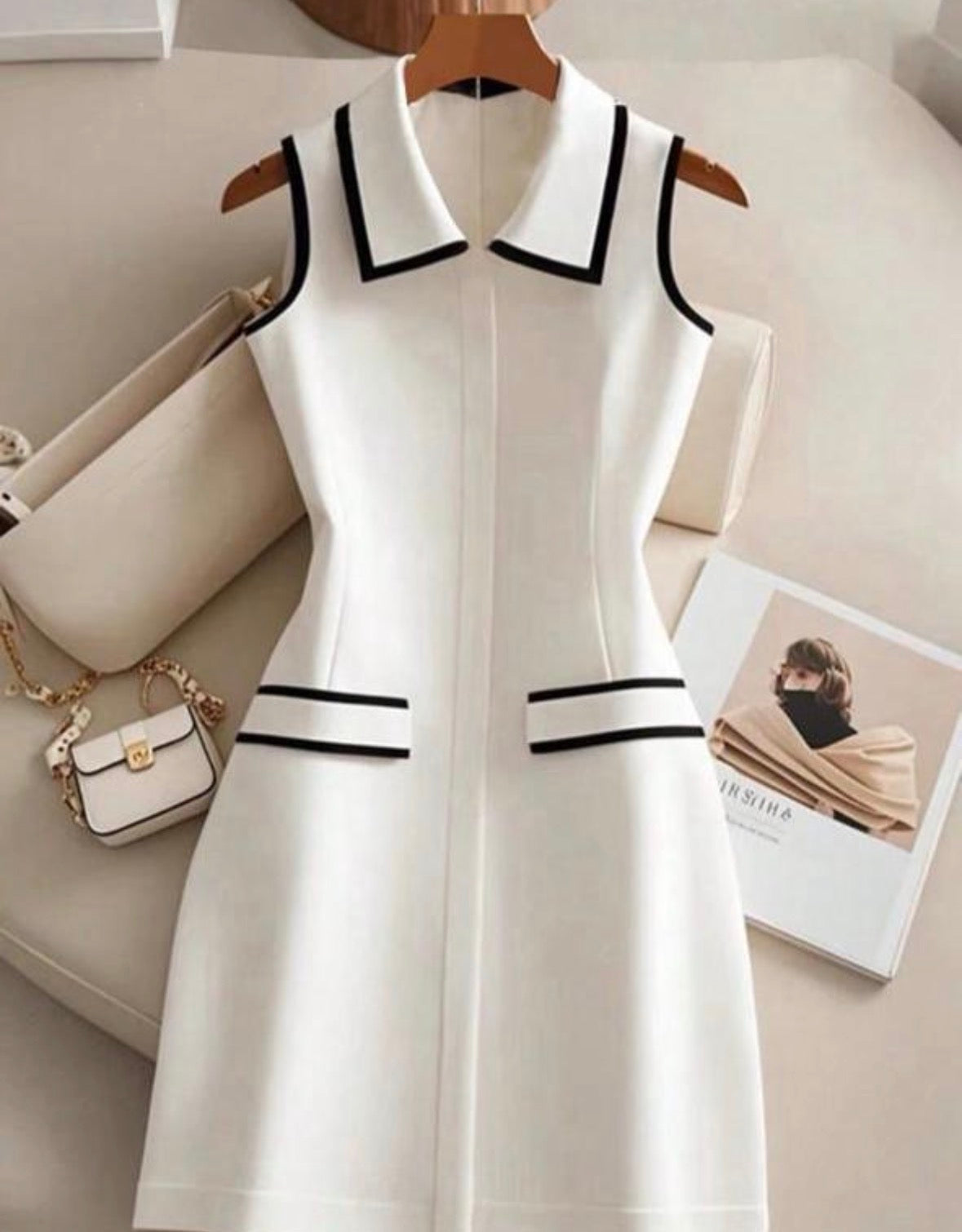 Women’s elegant sleeveless pocket collar outdoor dress