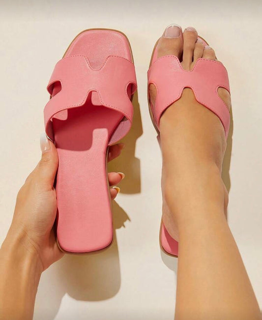 All-Time Bestseller Women's Luxe-Inspired Harness Cutout Open Toe Timeless Pu Pink Rose Slides-Elegan