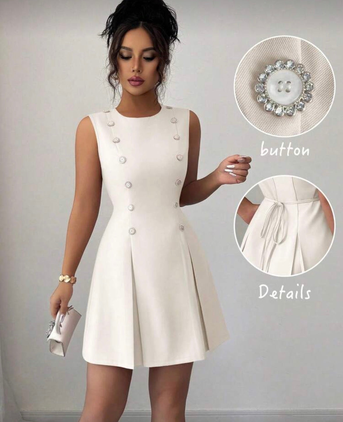 Women’s rhinestone decor elegant short sleeveless dress