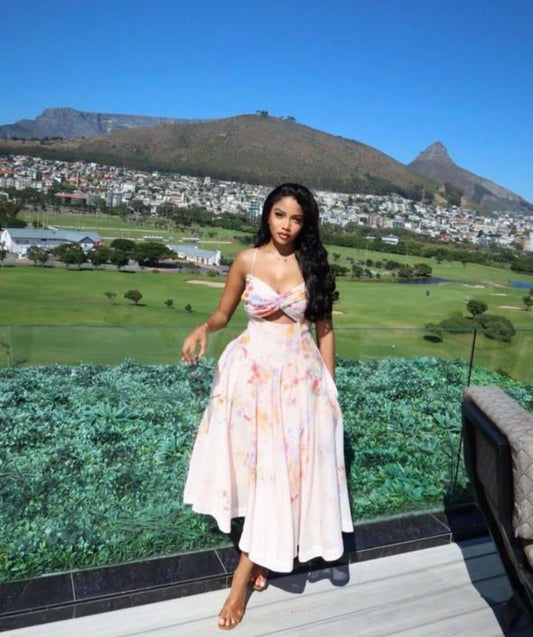 Women’s flower open chest sleeveless summer long dress