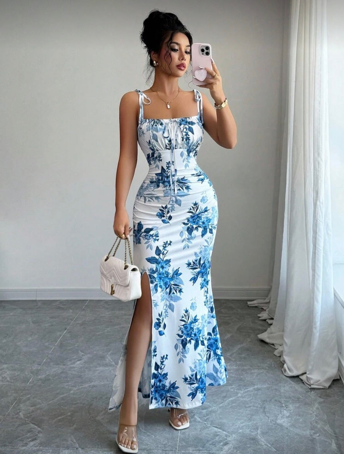 Summer open leg sleeveless strap on flower dress for women