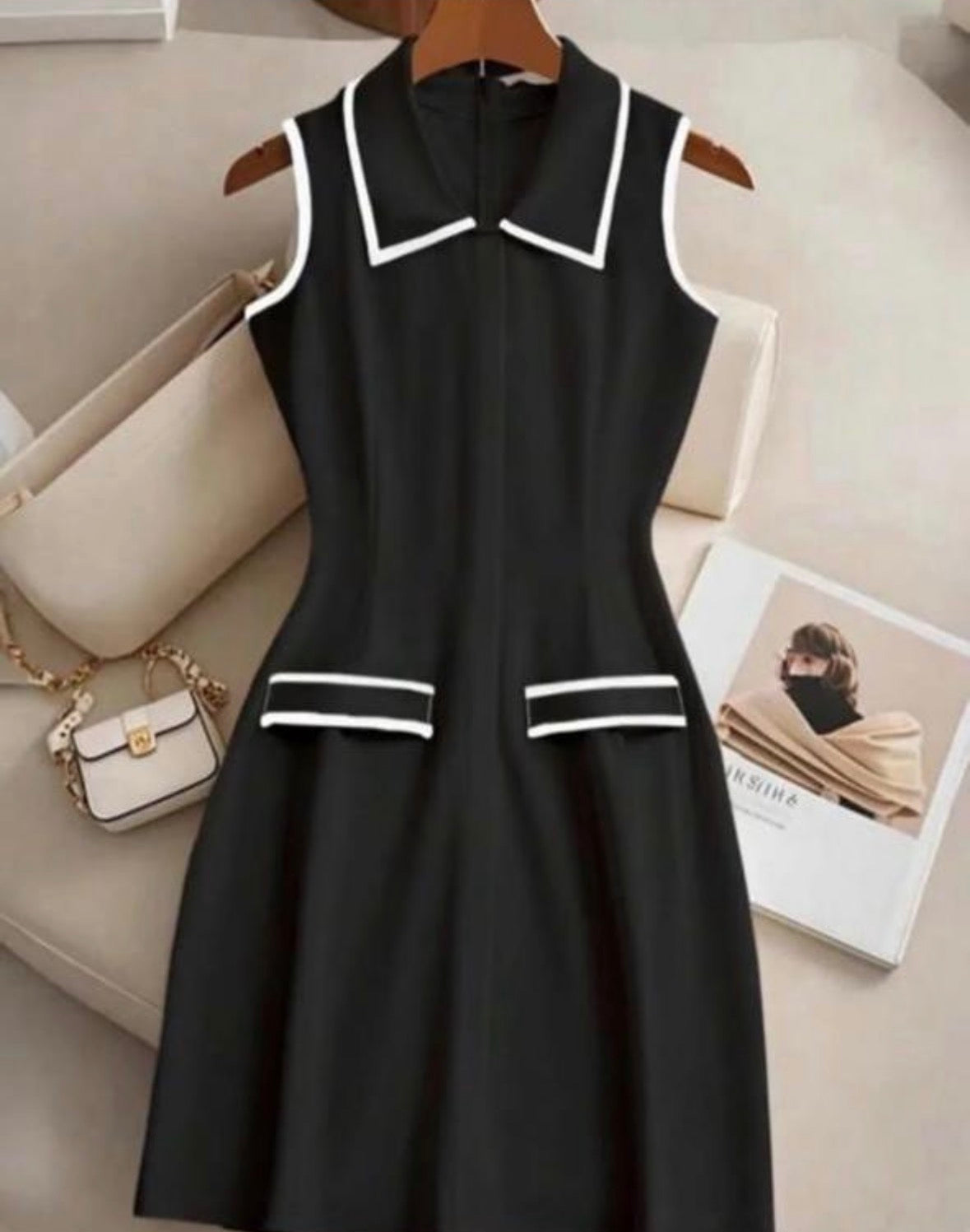 Women’s elegant sleeveless pocket collar outdoor dress