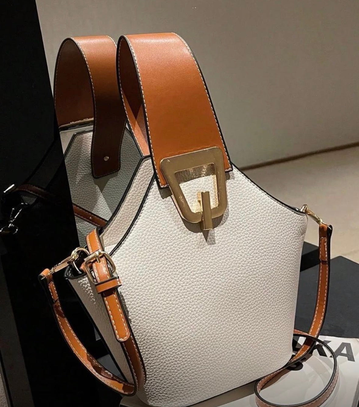 Women’s brown strap metal buckle stylish solid colour handbag