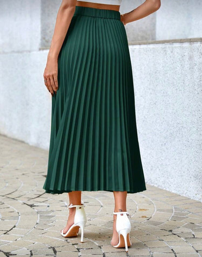 Women’s solid colour mid length elegant pleated skirt